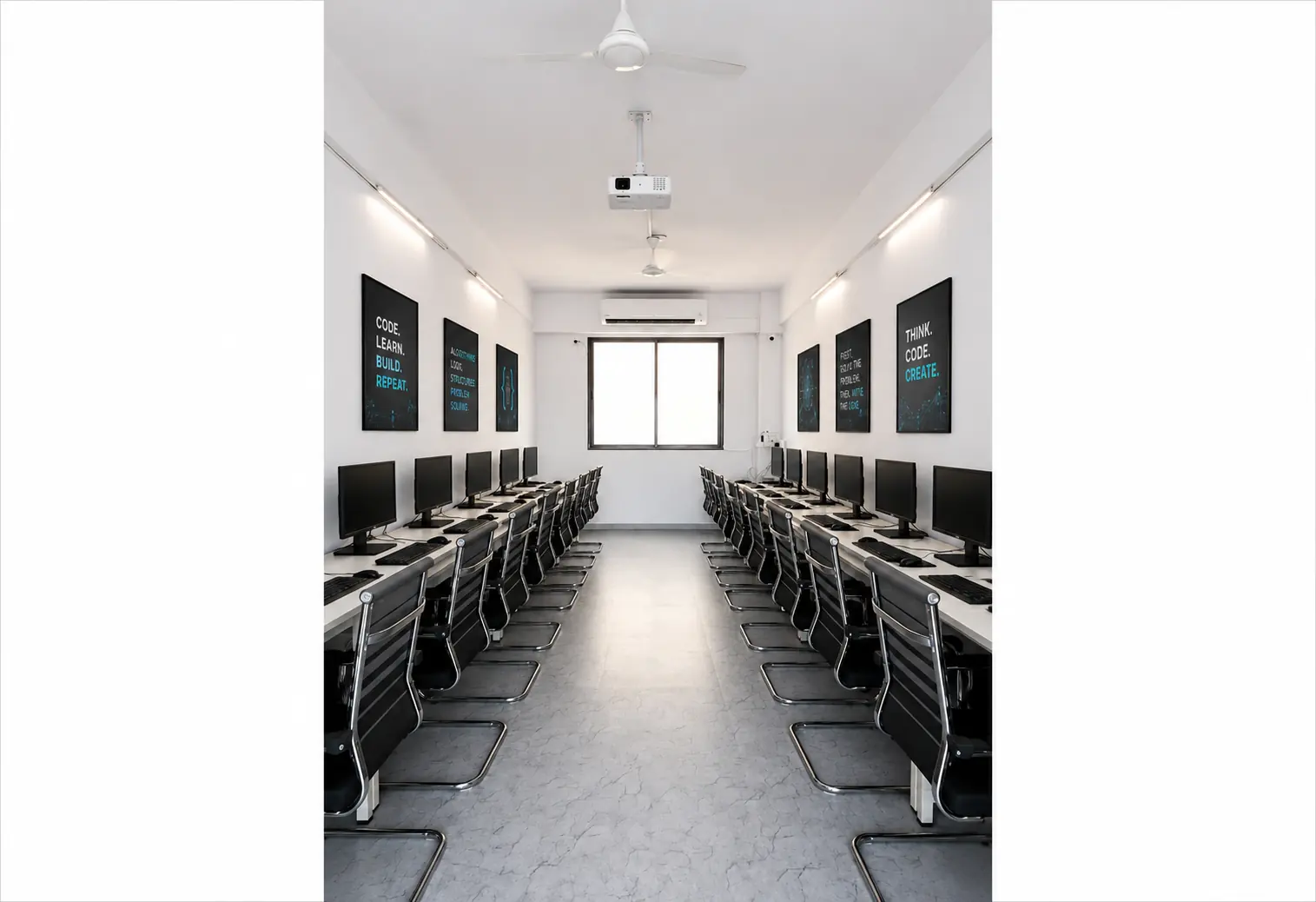 Coding Pro Academy coding lab with multiple workstations